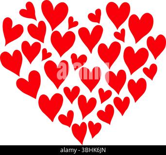 Multiple red hearts forming a larger heart shape, arranged artistically on a clean white background, symbolizing love and unity. Valentine's day Stock Vector
