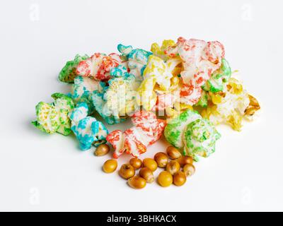 Colorful candy popcorn background. Bright background Stock Photo