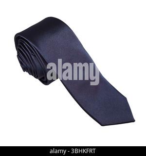 A black tie rolled on white background closeup shot Stock Photo