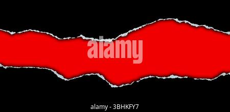 Ripped black paper on red background Stock Photo