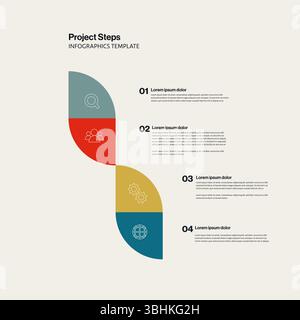 Business project steps infographics template with colorful geometric shapes. Layout for presentation and reports. Stock Vector