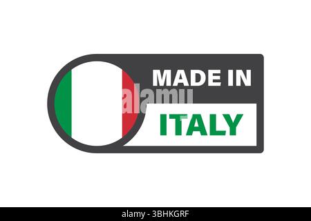 Set of vector icons and labels with “Made in Italy” text and Italian flag design. Stock Vector