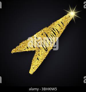 Gold glitter hand drawn arrow. Doodle arrow with gold glitter effect on dark background. Vector illustration Stock Vector