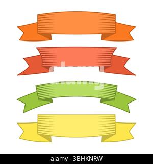Set of four multicolor ribbons and banners for web design. Great design element isolated on white background. Vector illustration. Stock Vector