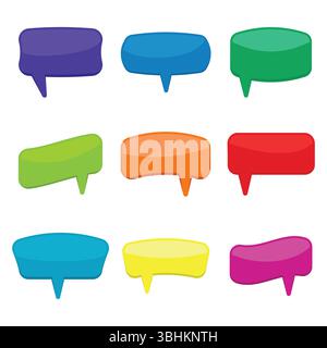 Set of nine colorful cartoon comic balloons speech bubbles without phrases and with shadow. Vector illustration. Stock Vector