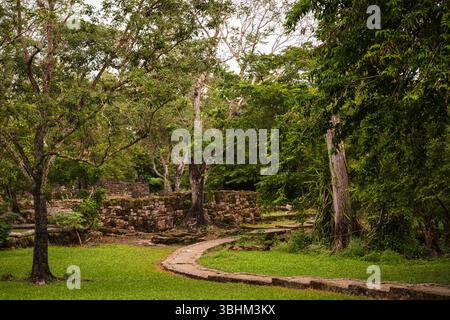 A photo of a winding path through Mayan ruins in Cozumel, Mexico. √ Stock Photo