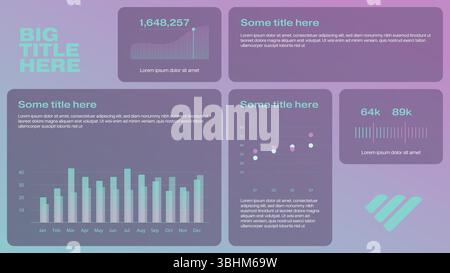 Technology business grid layout ui infographics template with graphs and charts. Professional data visualization suitable for startup or other tech Stock Vector