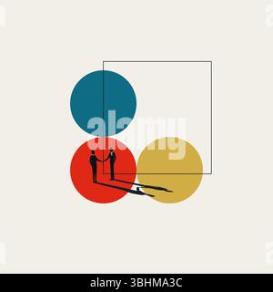 Vector Illustration of two businessmen shaking hands, symbolizing hiring a new employee, starting a new job, or accepting a new team member. Minimal i Stock Vector