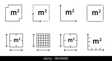 Flat surface measuring symbol with M2 sign. Square meter icon representing land, real estate, room, or house size. Clean linear vector design Stock Vector