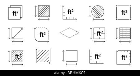 Land area measurement icon with FT2 sign. Square feet symbol for house ...