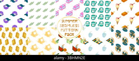 Summer Seamless Pattern Pack Preview Stock Vector