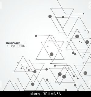 Simple pattern from triangles of lines and black dots, on white background. Designed for use in new technology projects Stock Vector