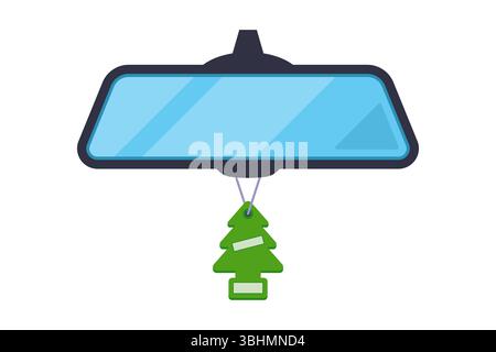 Car rear view mirror with key fob. flat illustration. Stock Vector