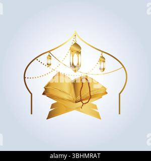 Islamic logo, design art with a lantern and a holy book Stock Vector