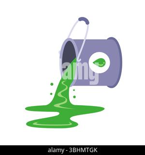 spilling a can of green paint. flat illustration. Stock Vector