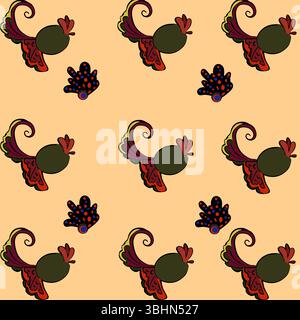 Abstract rooster pattern vintage style.  Vector illustration. Perfect printed on wallpaper. For vintage style cafe. Stock Vector