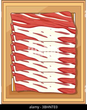 Stylized vector art of thinly sliced meat with bold red and white colors, framed composition, and clean lines Stock Vector