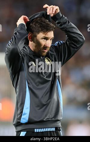 Argentina’s national team forward Lionel Messi gestures before the