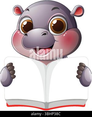 Cute hippo enjoying a book with joy Stock Vector