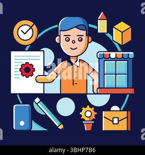 Project Management and Business Success Strategies Art & Illustration Stock Vector