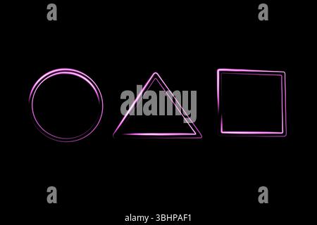 Vector isolated illustration of geometric shapes of squid game with neon effect. Stock Vector