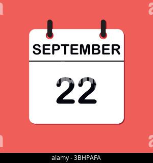 September 22. Daily Calendar icon for design. Simple design for business brochure, flyer, print media, advertisement. Easily editable Stock Vector