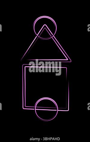 Vector isolated illustration of geometric shapes of squid game with neon effect.Squid game field. Stock Vector