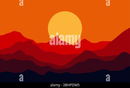 Mountain With Sun Abstract Background. Landscape Dessert Vector Ilustration Stock Vector
