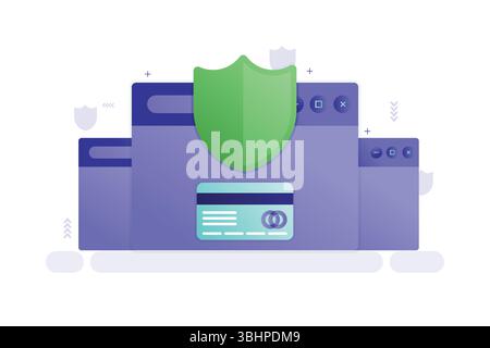 Vector Illustration of Secure Credit Card Payment – Safe Online Transaction with Shield and Card Icon Stock Vector