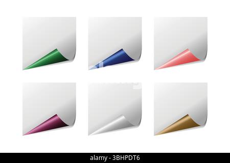 Vector Illustration of Curled Paper Corner – Realistic 2D Effect for Notes, Pages, and Web Design Elements Stock Vector