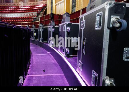 Soundcheck and stage set-up for rock gig at the Royal Albert Hall ...