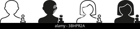 User Profile Information Icon Set. User Identification And Personal Data Outline And Silhouette Symbol Collection. Male And Female Avatar With Info Stock Vector