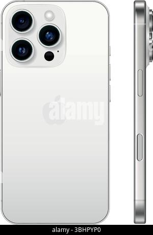 Smart Phone iPhone 16 Pro in White Titanium color, on a transparent background, vector illustration. The iPhone 16 Pro and iPhone 16 Pro Max are smart Stock Vector