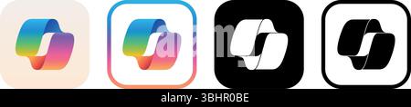 Set of different Copilot artificial intelligence chatbot mobile app icons, on a transparent background, vector illustration. Microsoft Copilot is a ge Stock Vector