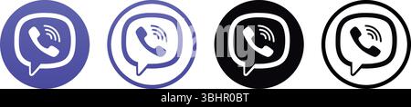 Set of round Viber mobile app icons, isolated on a transparent background, vector illustration. Viber is a cross-platform VoIP and instant messaging s Stock Vector