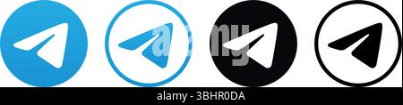 Set of round Telegram mobile app icons, isolated on a transparent background, vector illustration. Telegram, is a cloud-based, cross-platform, encrypt Stock Vector