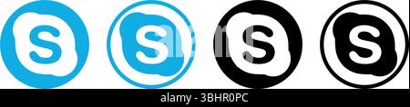 Set of round Skype mobile app icons, isolated on a transparent background, vector illustration. Skype is a proprietary telecommunications application Stock Vector