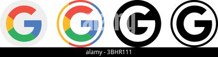 Set of round different Google mobile app icons, isolated on a transparent background, vector illustration. Google is technology company focusing on ar Stock Vector