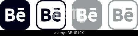 Set of different Behance mobile app icons, isolated on a transparent background, vector illustration. Behance is a creative networking site owned by A Stock Vector