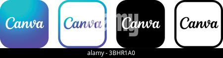 Set of different Canva mobile app icons, isolated on a transparent background, vector illustration. Canva is an Australian multinational software comp Stock Vector