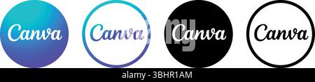 Set of round different Canva mobile app icons, isolated on a transparent background, vector illustration. Canva is an Australian multinational softwar Stock Vector