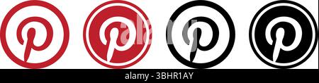 Set of round Pinterest mobile app icons, isolated on a transparent background, vector illustration. Pinterest is image sharing and social media servic Stock Vector