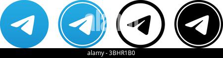 Set of round different Telegram mobile app icons, isolated on a transparent background, vector illustration. Telegram Messenger is cross-platform soci Stock Vector