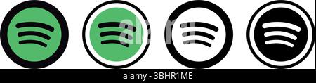 Set of round Spotify mobile app icons, isolated on a transparent background, vector illustration. Spotify is an audio streaming and media services pro Stock Vector