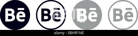 Set of round different Behance mobile app icons, isolated on a transparent background, vector illustration. Behance is a creative networking site owne Stock Vector
