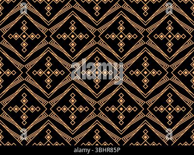 Geometric seamless pattern in line art style. Art deco geometric pattern of golden lines on a black background. Vintage linear style. Design for wallp Stock Vector