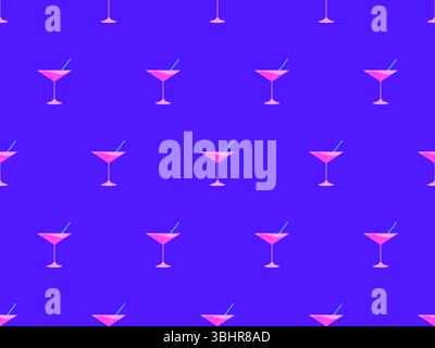 Cocktail with straw in 80s style seamless pattern. Alcoholic cocktails with straw in vermouth glass. Design for bar menus, advertising materials and b Stock Vector