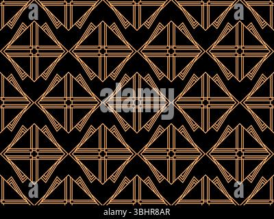 Geometric seamless pattern in line art style. Art deco geometric pattern of golden lines on a black background. Vintage linear style. Design for wallp Stock Vector