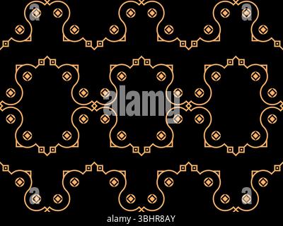Geometric seamless pattern in line art style. Art deco geometric pattern of golden lines on a black background. Vintage linear style. Design for wallp Stock Vector