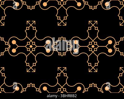 Geometric seamless pattern in line art style. Art deco geometric pattern of golden lines on a black background. Vintage linear style. Design for wallp Stock Vector